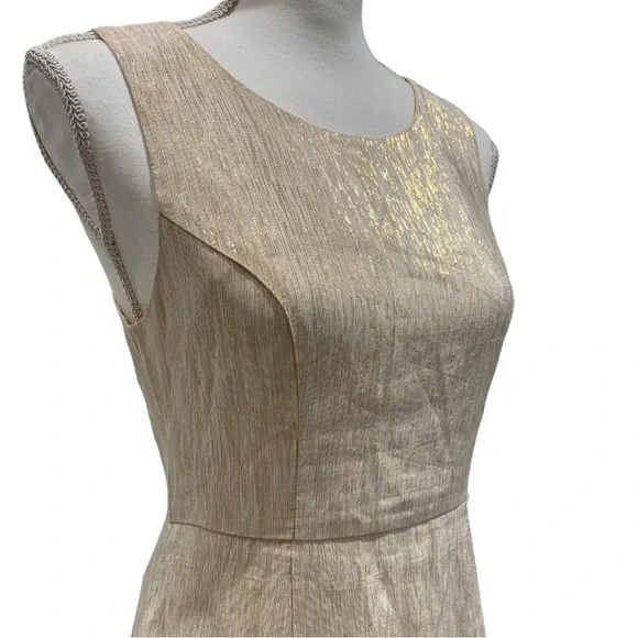 Ark & Co Gold Metallic Cocktail Dress with Black Stitched Polka Dot Design (M) - Picture 6 of 16